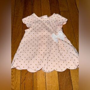 Tahari Baby Girls Scalloped Bottom Gold Polka Dot Dress Sz 3-6 Months